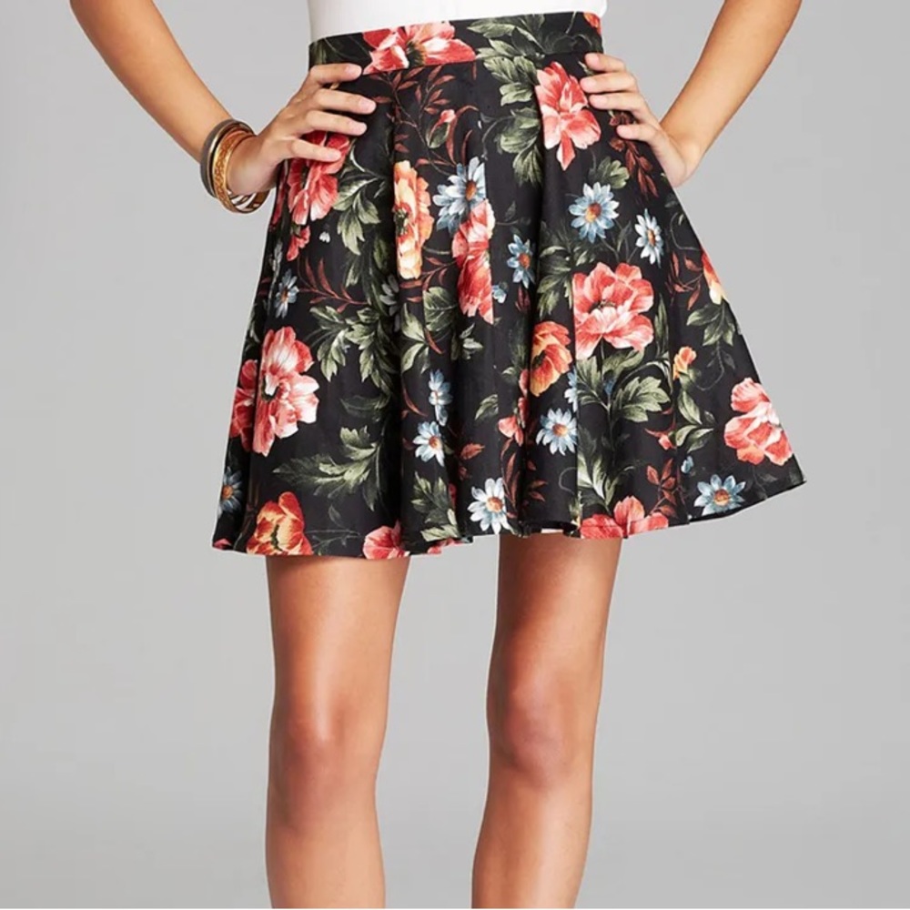 AQUA Mini Skirt Linen Blend Floral Skater Small